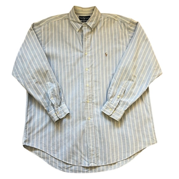 Ralph Lauren Classic Fit Button Down Oxford Shirt Blue Striped Cotton 17-34/35 - Picture 1 of 10